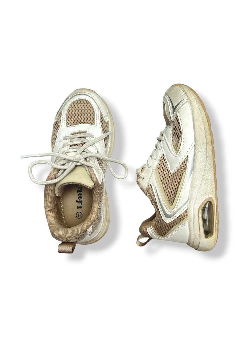 Kids Tan White Mesh Athletic Sneakers Size 11T